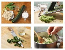 Mie noodles with courgettes and coconut milk being made