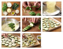 Herb polenta with gratinated courgette slices being made