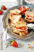 Choux pastry slices with strawberries and yogurt cream