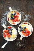 Yoghurt desserts with lemon curd and berries