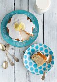 Vegan lemon cake with white icing