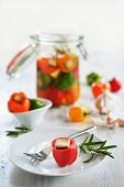Colourful pickled peppers filled with tofu