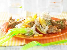 Glass noodle salad with turkey fillet and nectarines
