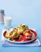 Baked potatoes with salsa and yoghurt