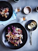 Chicken salad with celeriac, radicchio and pink grapefruit