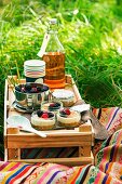 Small lemon cheesecakes with berries for a picnic