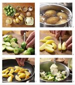 How to prepare Brussels sprout purée with sesame seed potatoes
