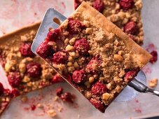Cherry streusel (crumble) cake with cashew nuts