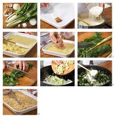 Creamy chard with semolina slices being made