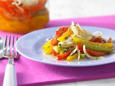 Colourful pickled peppers with onions