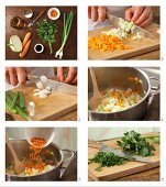 Gelben Linseneintopf mit Gemüse zubereiten