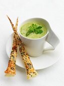 Asparagus soup with Parmesan straws