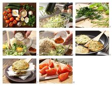 Rice and courgette fritters with herbs being made