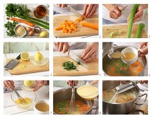 How to prepare Greek rice soup with carrots and celery