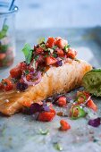 Salmon with strawberry ragout