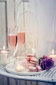 Roses, macarons and sparkling wine for Valentine's Day