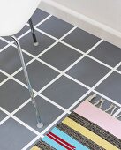 DIY floor design - white floor painted with accurate grey squares