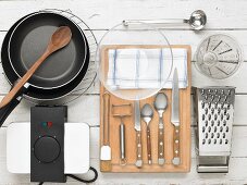 Kitchen utensils for preparing asparagus and potato waffles