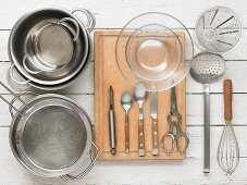 Kitchen utensils for preparing asparagus with egg vinaigrette