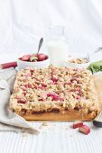 Apple and rhubarb crumble tray bake cake