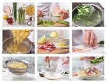 Nudel-Spargel-Salat mit Radieschen und Putenbrust zubereiten