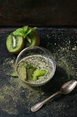 Chia pudding with kiwi and matcha tea