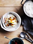 Breakfast polenta with pears, caramelised honey and almonds