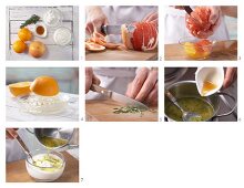 How to prepare grapefruit and and orange salad with rosemary quark and maple syrup