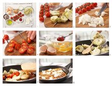 Artischockentortilla mit Tomaten und Schafskäse zubereiten
