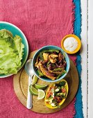 Mexican lettuce wraps with chicken and kidney beans