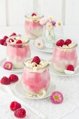 White chocolate & raspberry mousse in glasses