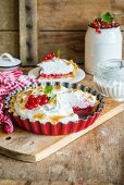 A pie with a redcurrant filling topped with toasted meringue