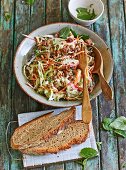 A carrot & pointed cabbage salad with minced beef and apple