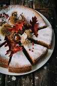 Italian chestnut & chocolate cake with autumn leaves