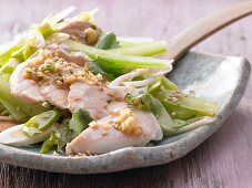Asian chicken salad with chilli and sesame seeds