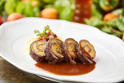 A beef roulade with an apricot & polenta filling