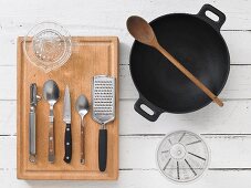 Assorted cooking utensils for wok dishes