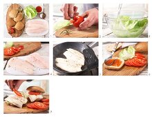 How to prepare a fish burger with chilli sauce, tomato and lettuce