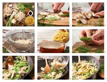 Nudeln mit Gemüse und Austernpilzen (Asien) zubereiten