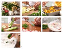 How to prepare baked potato wedges with a vegetable quark dip