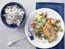 Pan-fried coalfish with wild rice