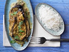 Aubergine and coconut curry with basmati rice