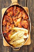 Baked barbecue chicken wings with chicory