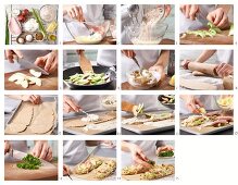 How to prepare pizza with celery, apple and boiled ham
