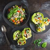 White bean salad in lettuce cups