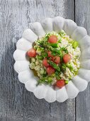 Asparagus risotto with watermelon balls