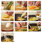 Scharfe Glasnudeln mit Gemüse mit Ananas und Erdnüssen (Asien) zubereiten
