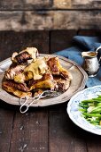 Lamb chops with spiced marmite sauce, potatoes and green beans