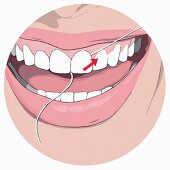 How to use dental floss, step 4: let go of the inner side of the floss and pull it out away from your teeth