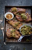 Lamb chops with crispy breadcrumb and herb salsa